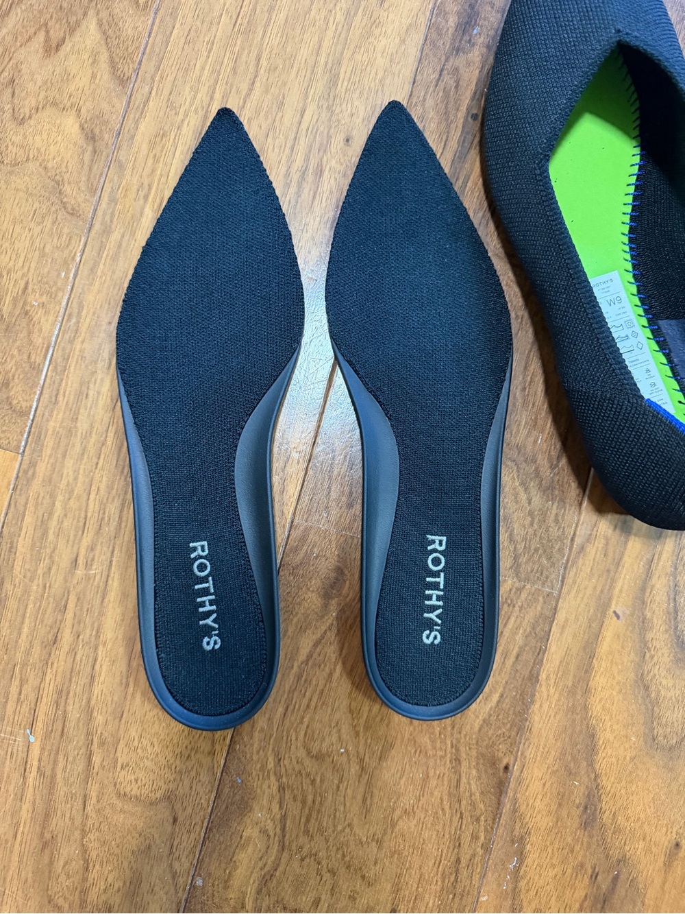 Rothy's Black Pointed Knit Ballet Flat with Blue Trim The Point II - Picture 4 of 5
